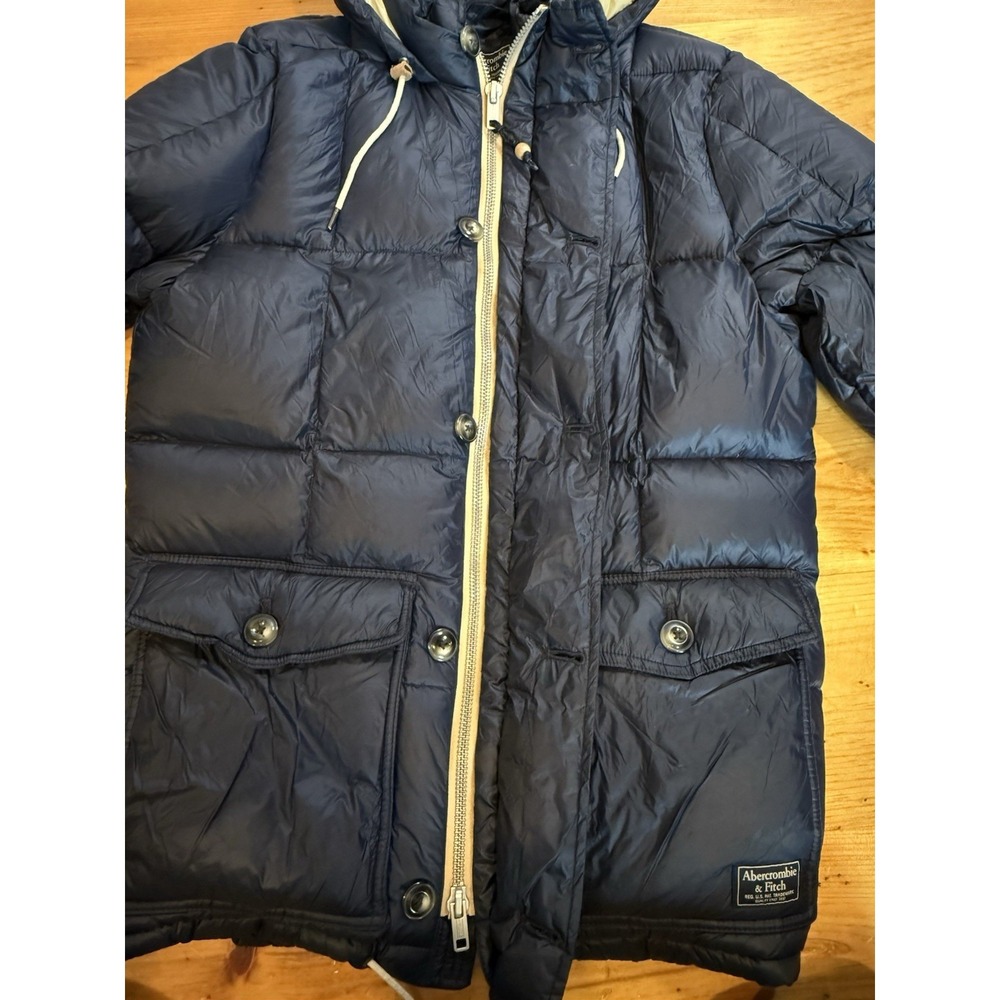 Y2K ERA Abercrombie & Fitch Womens Down Puffer Coat Jacket Hooded Navy Blue M - Picture 5 of 15